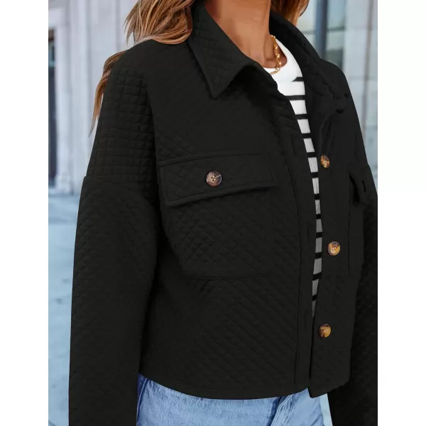 imageZESICA Womens Fall Casual Shacket Jackets 2024 Long Sleeve Button Down Lightweight Cropped Shirt Outerwear Coat with PocketsBlack