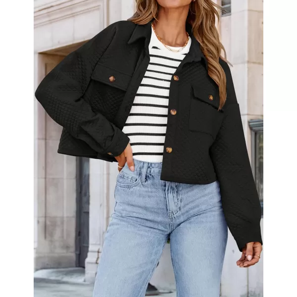 imageZESICA Womens Fall Casual Shacket Jackets 2024 Long Sleeve Button Down Lightweight Cropped Shirt Outerwear Coat with PocketsBlack