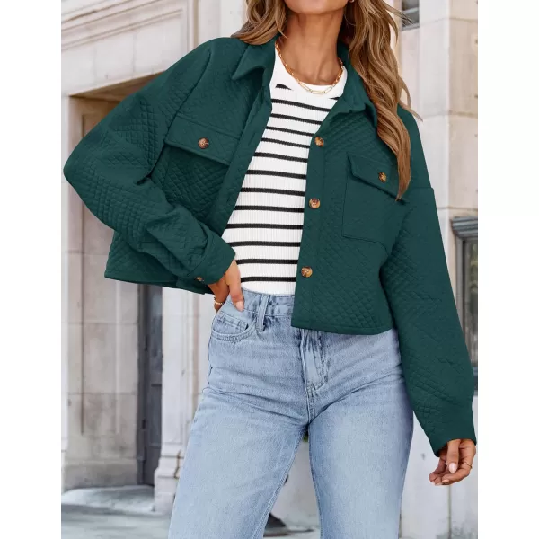 imageZESICA Womens Fall Casual Shacket Jackets 2024 Long Sleeve Button Down Lightweight Cropped Shirt Outerwear Coat with PocketsDarkgreen