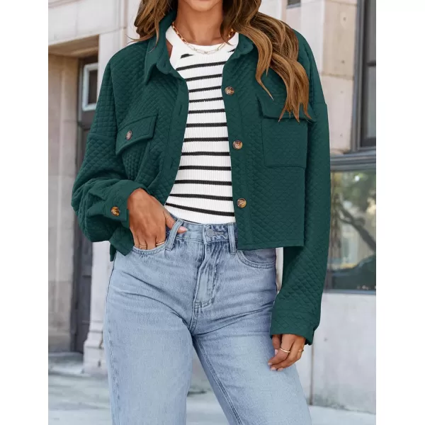 imageZESICA Womens Fall Casual Shacket Jackets 2024 Long Sleeve Button Down Lightweight Cropped Shirt Outerwear Coat with PocketsDarkgreen