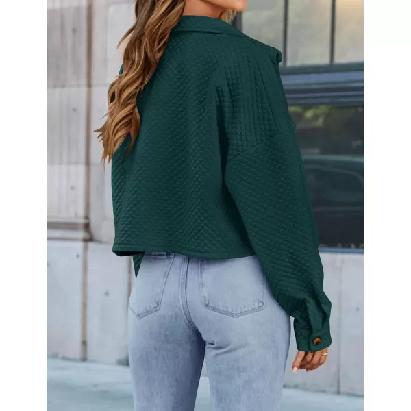 imageZESICA Womens Fall Casual Shacket Jackets 2024 Long Sleeve Button Down Lightweight Cropped Shirt Outerwear Coat with PocketsDarkgreen