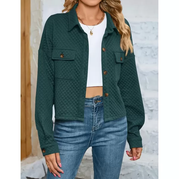 imageZESICA Womens Fall Casual Shacket Jackets 2024 Long Sleeve Button Down Lightweight Cropped Shirt Outerwear Coat with PocketsDarkgreen