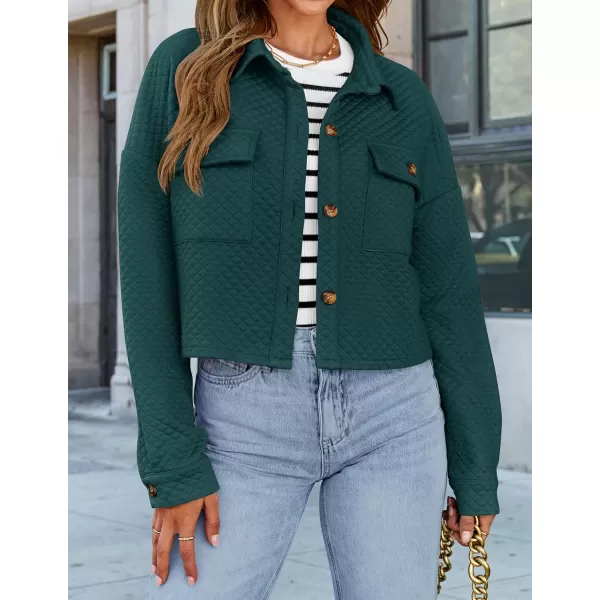 imageZESICA Womens Fall Casual Shacket Jackets 2024 Long Sleeve Button Down Lightweight Cropped Shirt Outerwear Coat with PocketsDarkgreen