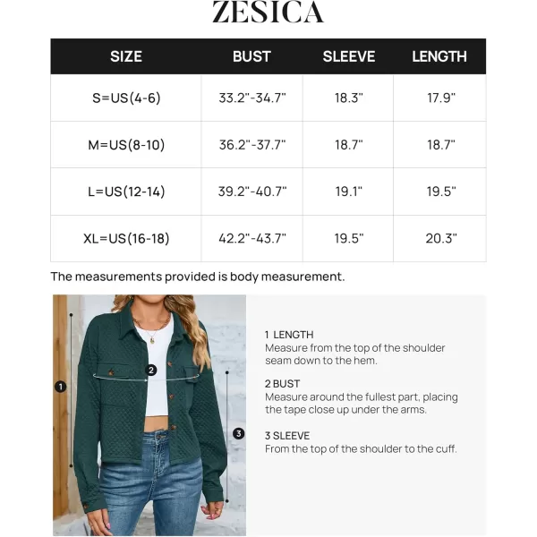 imageZESICA Womens Fall Casual Shacket Jackets 2024 Long Sleeve Button Down Lightweight Cropped Shirt Outerwear Coat with PocketsDarkgreen