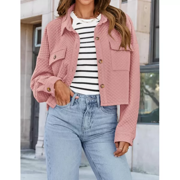 imageZESICA Womens Fall Casual Shacket Jackets 2024 Long Sleeve Button Down Lightweight Cropped Shirt Outerwear Coat with PocketsDarkpink