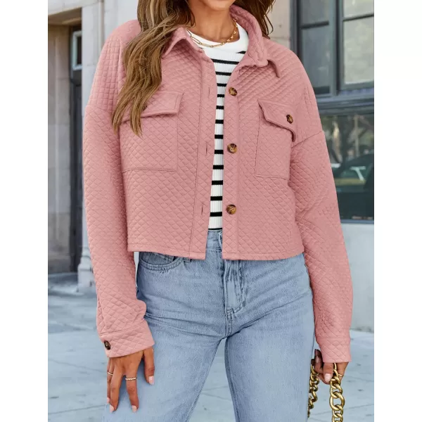 imageZESICA Womens Fall Casual Shacket Jackets 2024 Long Sleeve Button Down Lightweight Cropped Shirt Outerwear Coat with PocketsDarkpink