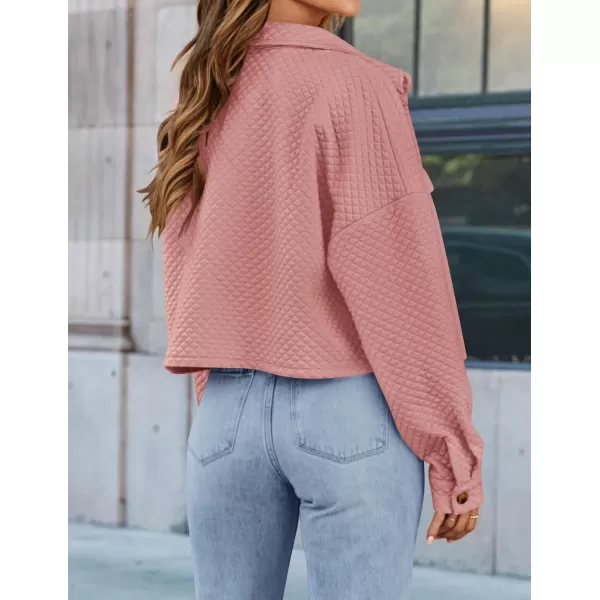 imageZESICA Womens Fall Casual Shacket Jackets 2024 Long Sleeve Button Down Lightweight Cropped Shirt Outerwear Coat with PocketsDarkpink