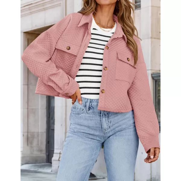 imageZESICA Womens Fall Casual Shacket Jackets 2024 Long Sleeve Button Down Lightweight Cropped Shirt Outerwear Coat with PocketsDarkpink