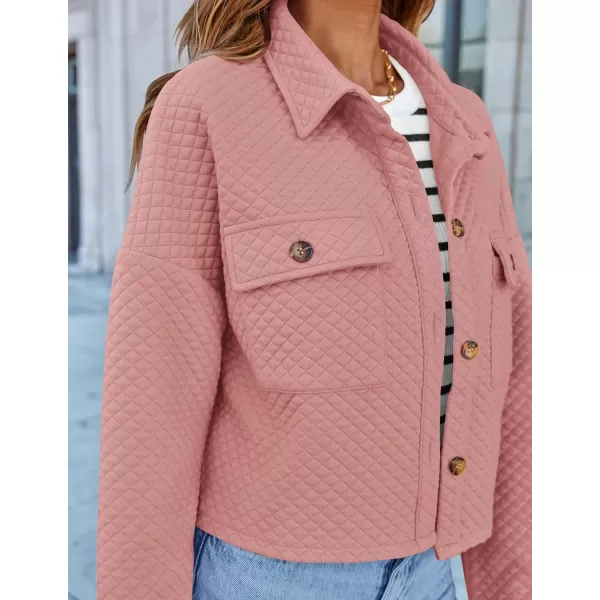 imageZESICA Womens Fall Casual Shacket Jackets 2024 Long Sleeve Button Down Lightweight Cropped Shirt Outerwear Coat with PocketsDarkpink