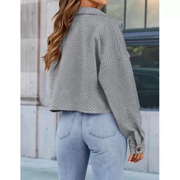imageZESICA Womens Fall Casual Shacket Jackets 2024 Long Sleeve Button Down Lightweight Cropped Shirt Outerwear Coat with PocketsLightgrey