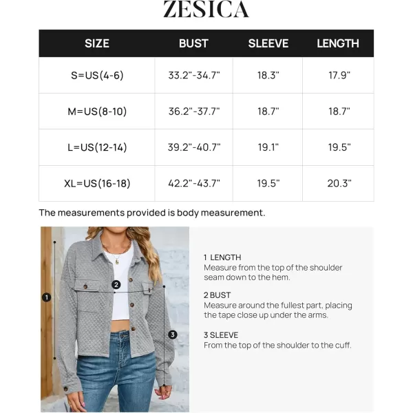 imageZESICA Womens Fall Casual Shacket Jackets 2024 Long Sleeve Button Down Lightweight Cropped Shirt Outerwear Coat with PocketsLightgrey