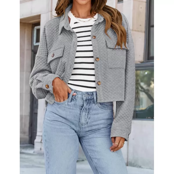 imageZESICA Womens Fall Casual Shacket Jackets 2024 Long Sleeve Button Down Lightweight Cropped Shirt Outerwear Coat with PocketsLightgrey