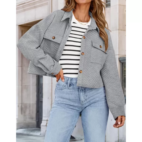 imageZESICA Womens Fall Casual Shacket Jackets 2024 Long Sleeve Button Down Lightweight Cropped Shirt Outerwear Coat with PocketsLightgrey
