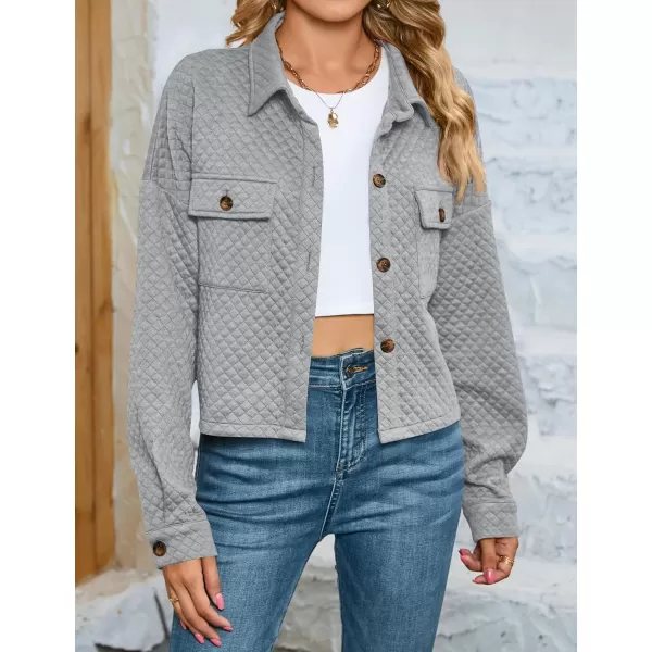 imageZESICA Womens Fall Casual Shacket Jackets 2024 Long Sleeve Button Down Lightweight Cropped Shirt Outerwear Coat with PocketsLightgrey