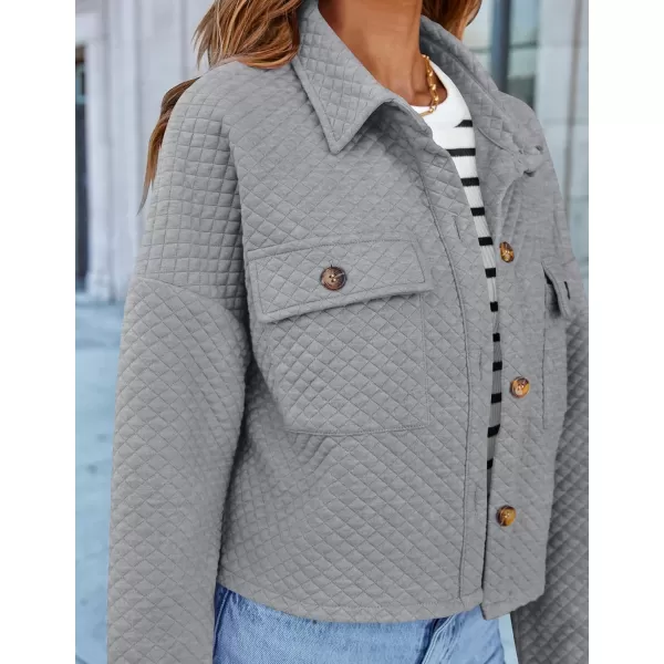 imageZESICA Womens Fall Casual Shacket Jackets 2024 Long Sleeve Button Down Lightweight Cropped Shirt Outerwear Coat with PocketsLightgrey