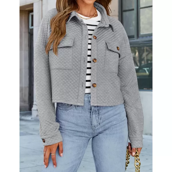 imageZESICA Womens Fall Casual Shacket Jackets 2024 Long Sleeve Button Down Lightweight Cropped Shirt Outerwear Coat with PocketsLightgrey