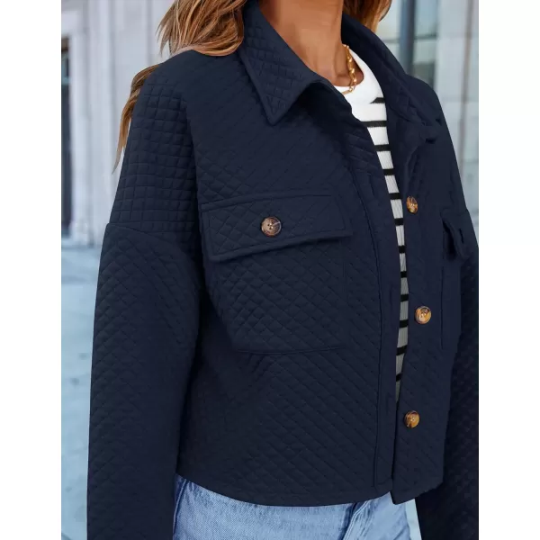 imageZESICA Womens Fall Casual Shacket Jackets 2024 Long Sleeve Button Down Lightweight Cropped Shirt Outerwear Coat with PocketsNavy