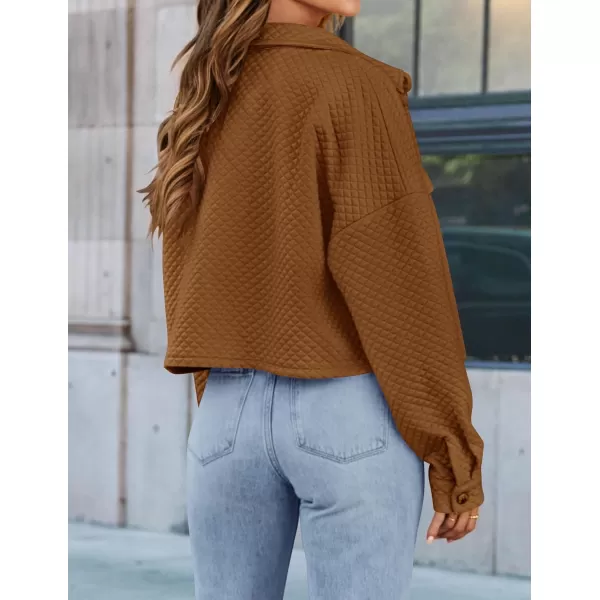 imageZESICA Womens Fall Casual Shacket Jackets 2024 Long Sleeve Button Down Lightweight Cropped Shirt Outerwear Coat with PocketsTan