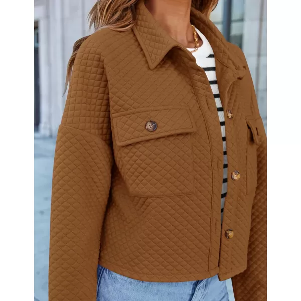 imageZESICA Womens Fall Casual Shacket Jackets 2024 Long Sleeve Button Down Lightweight Cropped Shirt Outerwear Coat with PocketsTan