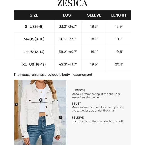 imageZESICA Womens Fall Casual Shacket Jackets 2024 Long Sleeve Button Down Lightweight Cropped Shirt Outerwear Coat with PocketsWhite