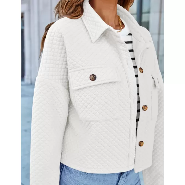 imageZESICA Womens Fall Casual Shacket Jackets 2024 Long Sleeve Button Down Lightweight Cropped Shirt Outerwear Coat with PocketsWhite
