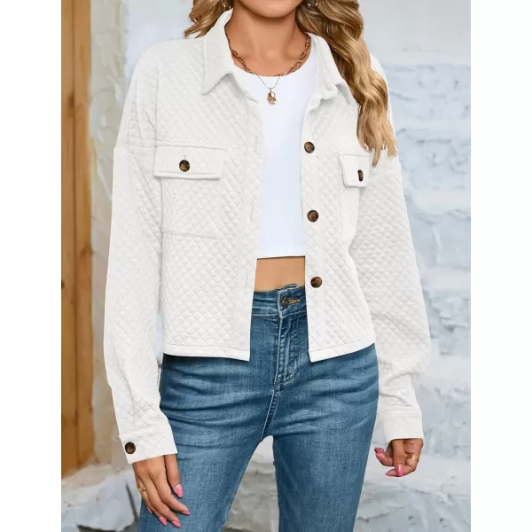 imageZESICA Womens Fall Casual Shacket Jackets 2024 Long Sleeve Button Down Lightweight Cropped Shirt Outerwear Coat with PocketsWhite