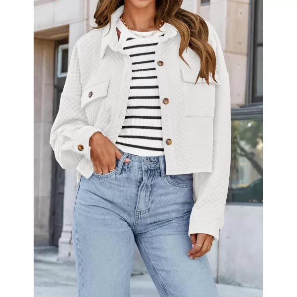 imageZESICA Womens Fall Casual Shacket Jackets 2024 Long Sleeve Button Down Lightweight Cropped Shirt Outerwear Coat with PocketsWhite
