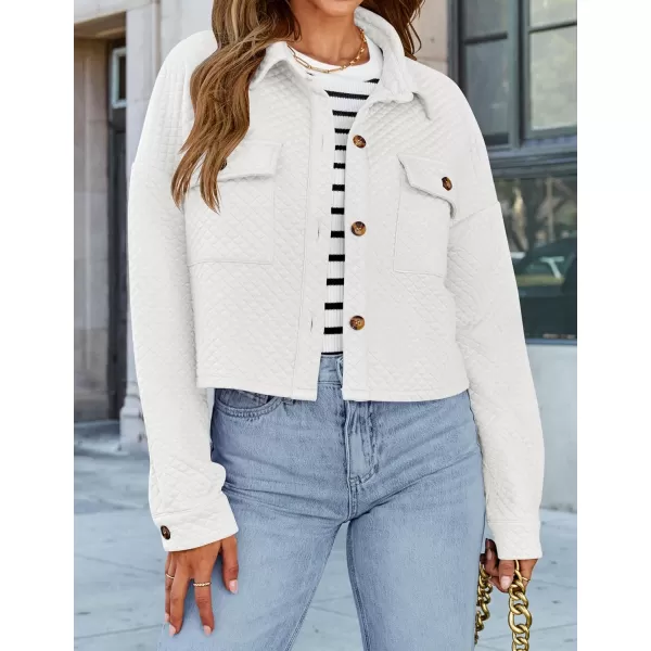 imageZESICA Womens Fall Casual Shacket Jackets 2024 Long Sleeve Button Down Lightweight Cropped Shirt Outerwear Coat with PocketsWhite