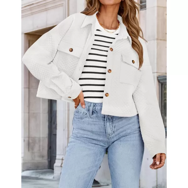 imageZESICA Womens Fall Casual Shacket Jackets 2024 Long Sleeve Button Down Lightweight Cropped Shirt Outerwear Coat with PocketsWhite