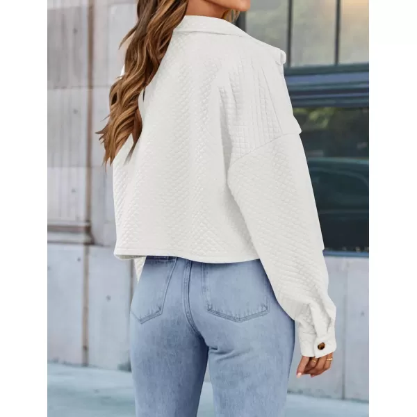 imageZESICA Womens Fall Casual Shacket Jackets 2024 Long Sleeve Button Down Lightweight Cropped Shirt Outerwear Coat with PocketsWhite