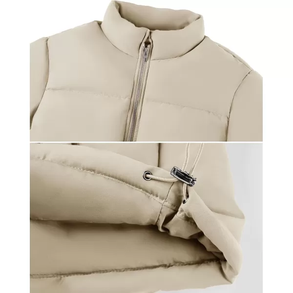 imageZESICA Womens Long Sleeve Cropped Puffer Jacket Winter Zipper Quilted Baggy Warm Short Down Coat Outwear with PocketsApricot