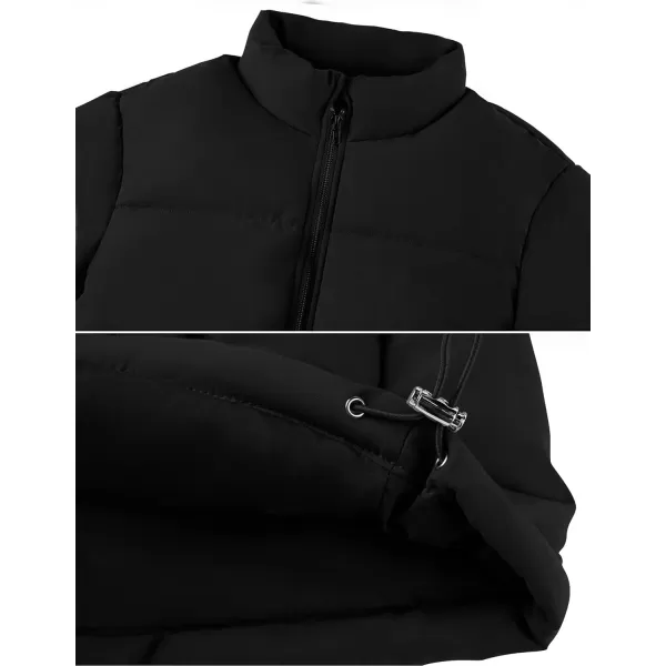 imageZESICA Womens Long Sleeve Cropped Puffer Jacket Winter Zipper Quilted Baggy Warm Short Down Coat Outwear with PocketsBlack