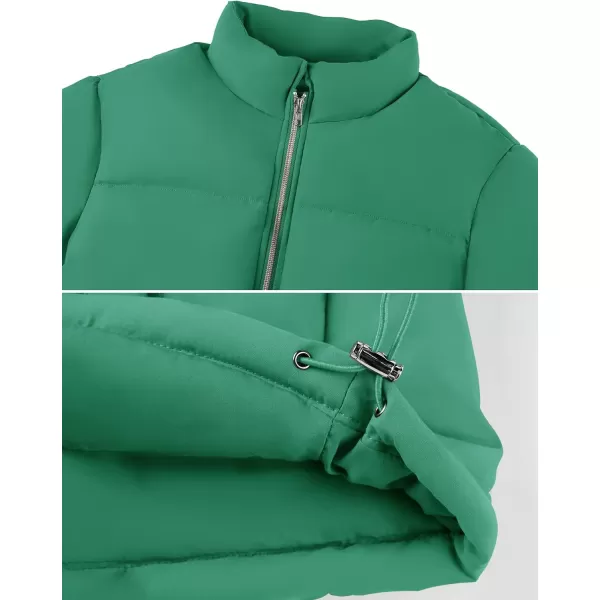 imageZESICA Womens Long Sleeve Cropped Puffer Jacket Winter Zipper Quilted Baggy Warm Short Down Coat Outwear with PocketsGreen
