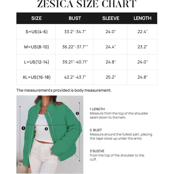 imageZESICA Womens Long Sleeve Cropped Puffer Jacket Winter Zipper Quilted Baggy Warm Short Down Coat Outwear with PocketsGreen