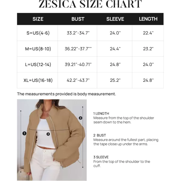 imageZESICA Womens Long Sleeve Cropped Puffer Jacket Winter Zipper Quilted Baggy Warm Short Down Coat Outwear with PocketsKhaki