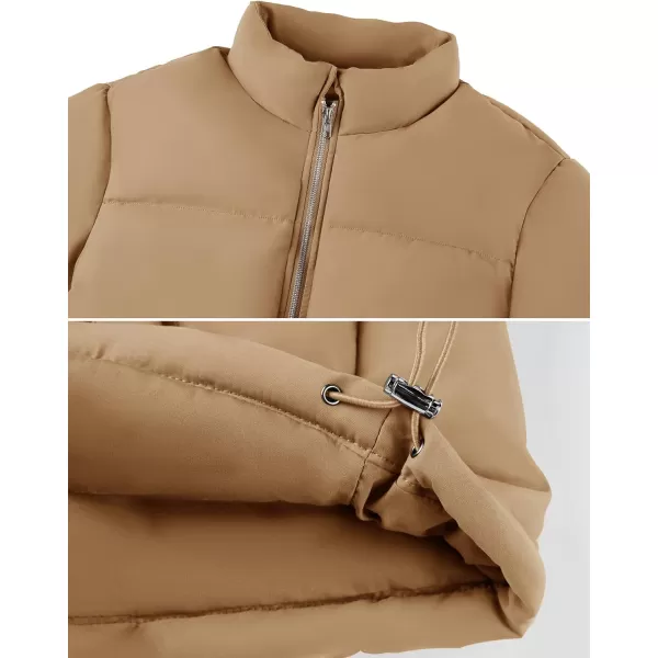 imageZESICA Womens Long Sleeve Cropped Puffer Jacket Winter Zipper Quilted Baggy Warm Short Down Coat Outwear with PocketsKhaki