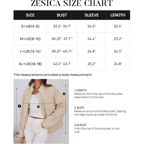 imageZESICA Womens Long Sleeve Cropped Puffer Jacket Winter Zipper Quilted Baggy Warm Short Down Coat Outwear with PocketsLightkhaki