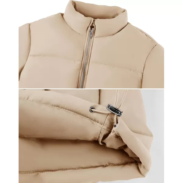 imageZESICA Womens Long Sleeve Cropped Puffer Jacket Winter Zipper Quilted Baggy Warm Short Down Coat Outwear with PocketsLightkhaki