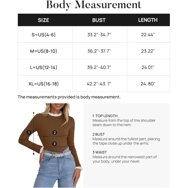 imageZESICA Womens Long Sleeve Ruffle Sweaters 2024 Fall Crewneck Color Block Slim Fit Basic Casual Knit Pullover Sweater TopsBrown