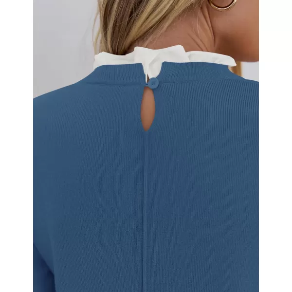 imageZESICA Womens Long Sleeve Ruffle Sweaters 2024 Fall Crewneck Color Block Slim Fit Basic Casual Knit Pullover Sweater TopsDusty Blue
