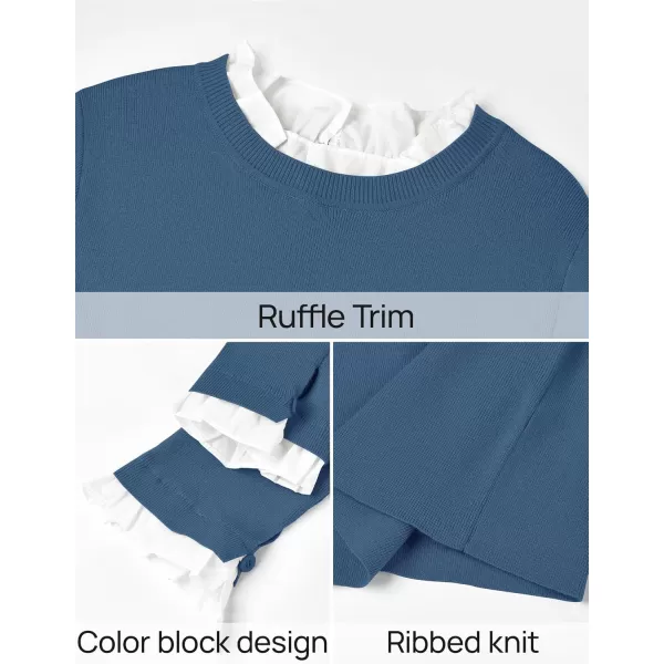 imageZESICA Womens Long Sleeve Ruffle Sweaters 2024 Fall Crewneck Color Block Slim Fit Basic Casual Knit Pullover Sweater TopsDusty Blue