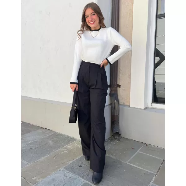 imageZESICA Womens Long Sleeve Ruffle Sweaters 2024 Fall Crewneck Color Block Slim Fit Basic Casual Knit Pullover Sweater TopsIvory