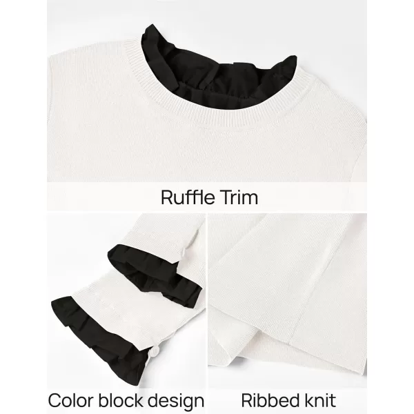 imageZESICA Womens Long Sleeve Ruffle Sweaters 2024 Fall Crewneck Color Block Slim Fit Basic Casual Knit Pullover Sweater TopsIvory