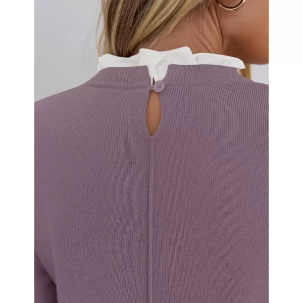 imageZESICA Womens Long Sleeve Ruffle Sweaters 2024 Fall Crewneck Color Block Slim Fit Basic Casual Knit Pullover Sweater TopsTaro