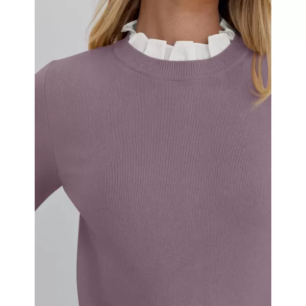 imageZESICA Womens Long Sleeve Ruffle Sweaters 2024 Fall Crewneck Color Block Slim Fit Basic Casual Knit Pullover Sweater TopsTaro