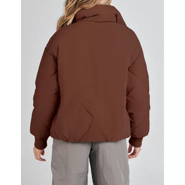 imageZESICA Womens Winter Cropped Puffer Jacket Long Sleeve Zip Up Quilted Short Down Coat with PocketsCoffee