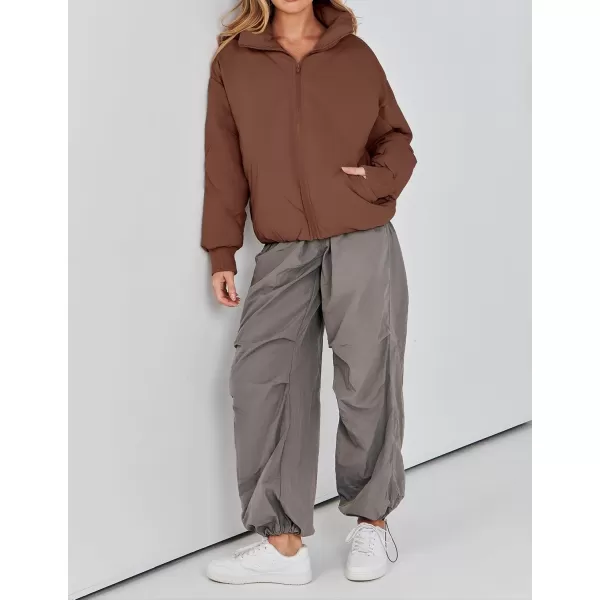 imageZESICA Womens Winter Cropped Puffer Jacket Long Sleeve Zip Up Quilted Short Down Coat with PocketsCoffee