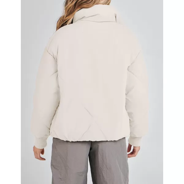 imageZESICA Womens Winter Cropped Puffer Jacket Long Sleeve Zip Up Quilted Short Down Coat with PocketsCream