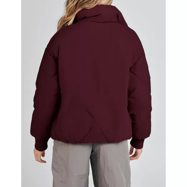 imageZESICA Womens Winter Cropped Puffer Jacket Long Sleeve Zip Up Quilted Short Down Coat with PocketsDarkred