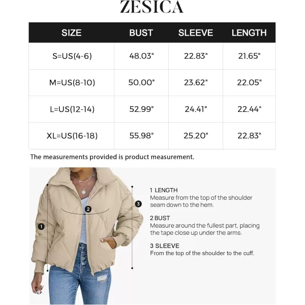 imageZESICA Womens Winter Cropped Puffer Jacket Long Sleeve Zip Up Quilted Short Down Coat with PocketsLightkhaki